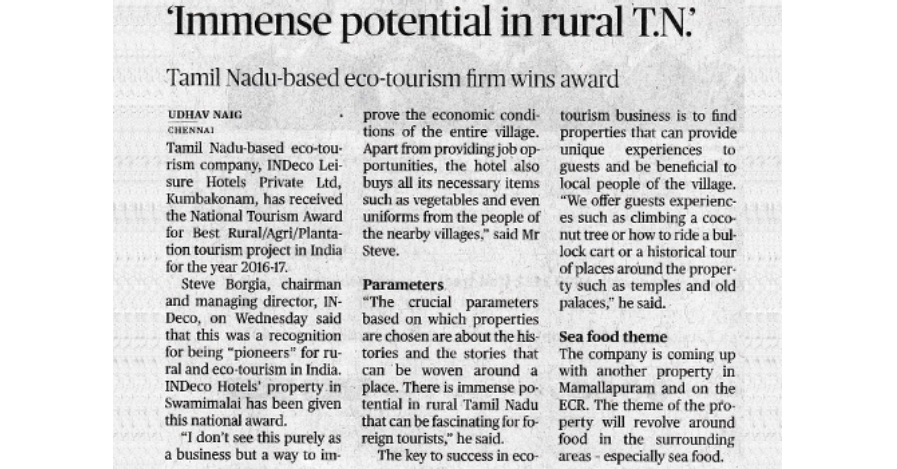 National Tourism award for Rural Tourism
